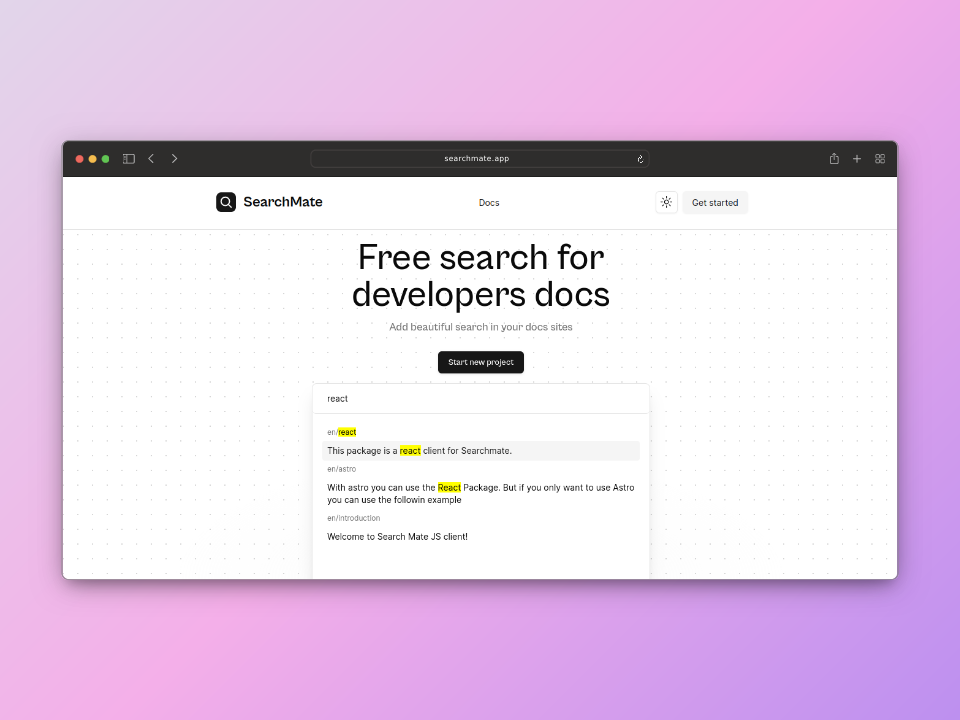 SearchMate landing page